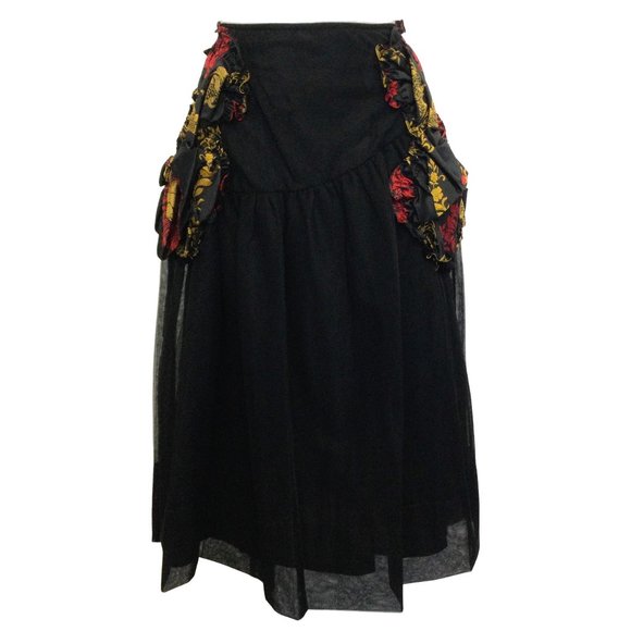 Simone Rocha Dresses & Skirts - Simone Rocha Black Tulle with Red / Gold Brocade with Ruched Pockets Skirt